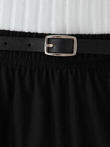 SHEIN Tween Girls 3pcs Set: Sleeveless Button Vest, High Neck Wide Ribbed Long Sleeve T-Shirt, Black Pleated Skirt With Belt, Thermal Lined Thickened, Autumn/Winter - Black - View 5