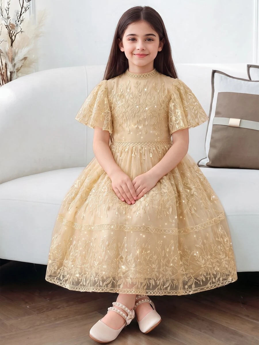 SHEIN Tween Girls' Elegant Lace Party Birthday Princess Mini Dress, Graduation, Outfit