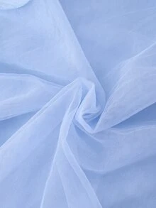 SHEIN 优雅时尚荷叶边珍珠装饰网纱女童连衣裙 - 淺藍色 - 查看 11