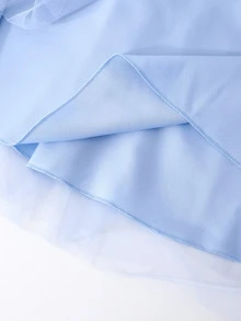 SHEIN 优雅时尚荷叶边珍珠装饰网纱女童连衣裙 - 淺藍色 - 查看 10