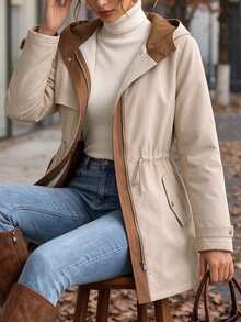 LUMIGAL Women's Autumn Long Sleeve Drawstring Waist Casual Hooded Jacket - Multicolor - View 6