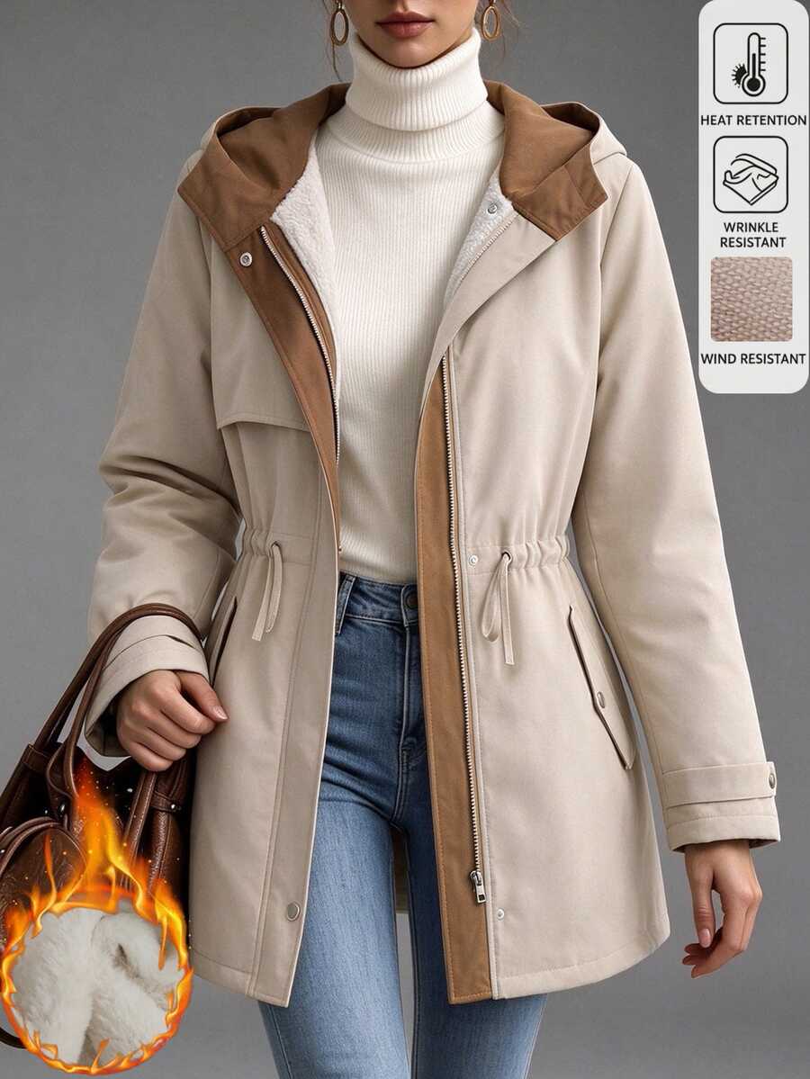 LUMIGAL Women's Autumn Long Sleeve Drawstring Waist Casual Hooded Jacket - Multicolor - View 1