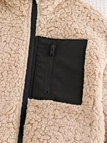 Cozy Pixies Kids Young Girl Bubble Fleece Thick Contrast Color Hooded Long Sleeve Open Front Winter Jacket - Black - View 4