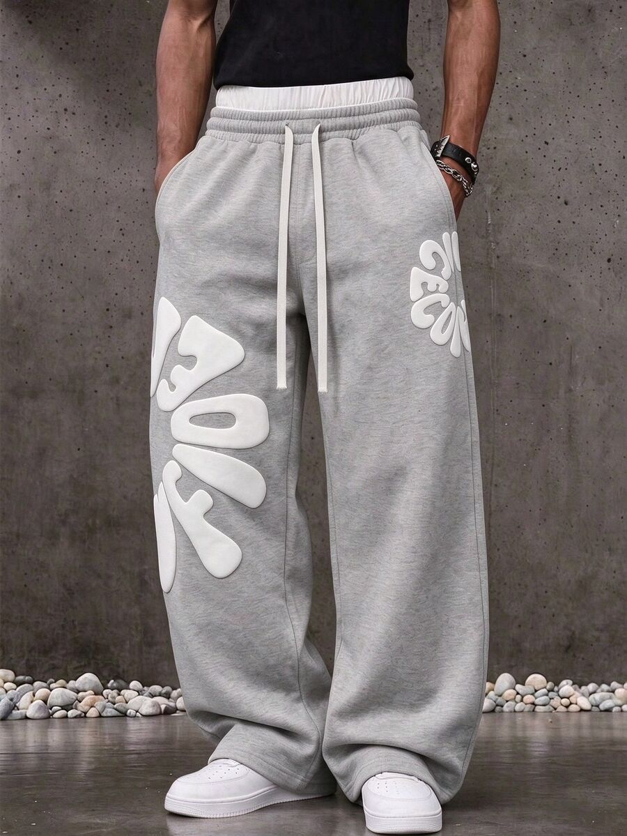 Sport MetroGents Unisex Long Sweatpants, Men's Long Pants, Colorblock Double Waist Feature Long Pants, Casual Fashion Sports Sweatpants With Drawstring Waistband, Available In Multiple Colors - Light Grey - View 1