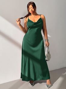 GalTyme 大尺碼女款優雅性感無袖純色洋裝，適合夏季聖誕派對晚宴 - 墨綠色 - 查看 7