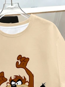 LOONEY TUNES X SHEIN Daypath Men Summer Cartoon And Letter Graphic Short Sleeve Tee - Khaki - View 5