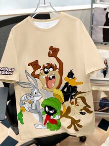 LOONEY TUNES X SHEIN Daypath Men Summer Cartoon And Letter Graphic Short Sleeve Tee - Khaki - View 6