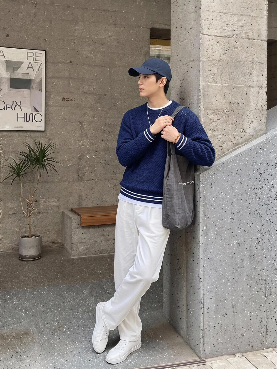 Claim Dot Áo len nam màu trơn phong cách tối giản streetwear thời trang thường ngày, phù hợp mặc hằng ngày cho giáo viên và sinh viên đại học vào mùa thu - Nhiều màu - Xem 1