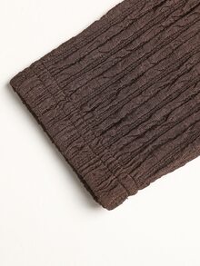 SHEIN 青少年女孩多功能純色棕色紋理針織布料長袖上衣與寬腿褲2件套，秋冬休閒穿搭 - 棕色 - 查看 6