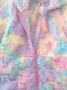 SHEIN Baby Girl Tie Dye 3D Ear Design Zip Up Hooded Flannel Jumpsuit - Multicolor - View 5