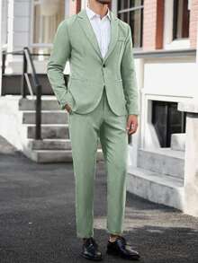 Calvornis Men's Solid Color Lapel Neck Long Sleeve Blazer And Pants Casual Suit Set Wedding Outfit For Men Suits Fashion Formal, Ceremony - Green - View 5