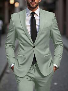 Calvornis Men's Solid Color Lapel Neck Long Sleeve Blazer And Pants Casual Suit Set Wedding Outfit For Men Suits Fashion Formal, Ceremony - Green - View 7