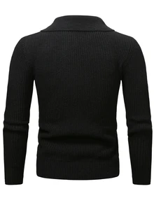 Claim Dot Men 1pc Quarter Zip Ribbed Knit Plain Casual Collared Long Sleeve Sweater, For Going Out, Friends, For Fall Winter - Grey - View 2