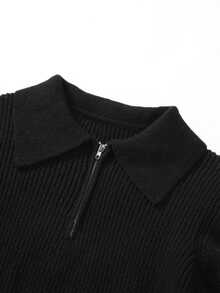 Claim Dot Men 1pc Quarter Zip Ribbed Knit Plain Casual Collared Long Sleeve Sweater, For Going Out, Friends, For Fall Winter - Grey - View 4