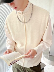 Claim Dot Men's Round Neck Sweater Vest - Apricot - View 5