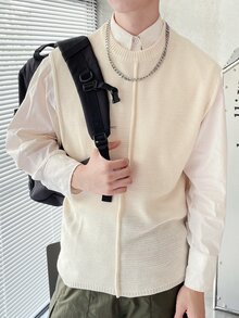 Claim Dot Men's Round Neck Sweater Vest - Apricot - View 7