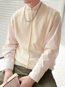 Claim Dot Men's Round Neck Sweater Vest - Apricot - View 6