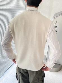 Claim Dot Men's Round Neck Sweater Vest - Apricot - View 2