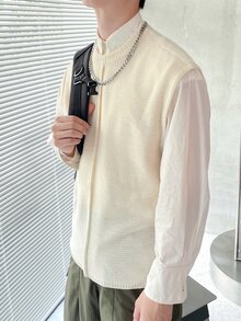 Claim Dot Men's Round Neck Sweater Vest - Apricot - View 3