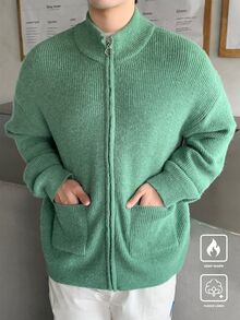 Claim Dot 1pc Men's Solid Color Zip-Up Casual Cardigan, Autumn/Winter - Multicolor - View 6