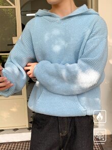 Claim Dot Men's Solid Color Hooded Pocket Sweater, Simple Style For Casual Daily Wear - Baby Blue - View 5