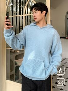 Claim Dot Men's Solid Color Hooded Pocket Sweater, Simple Style For Casual Daily Wear - Baby Blue - View 3