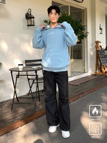 Claim Dot Men's Solid Color Hooded Pocket Sweater, Simple Style For Casual Daily Wear - Baby Blue - View 6