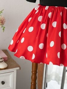 SHEIN Baby Girl Woven Color Block Polka Dot Petal Sleeve Fitted Dress Formal Wear - Multicolor - View 4