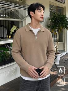 Claim Dot Fabric Upgraded With Wool Men's Casual Versatile Solid Color Sweater, Fall/ Formal Old Money Vacation Khaki - Camel - View 1