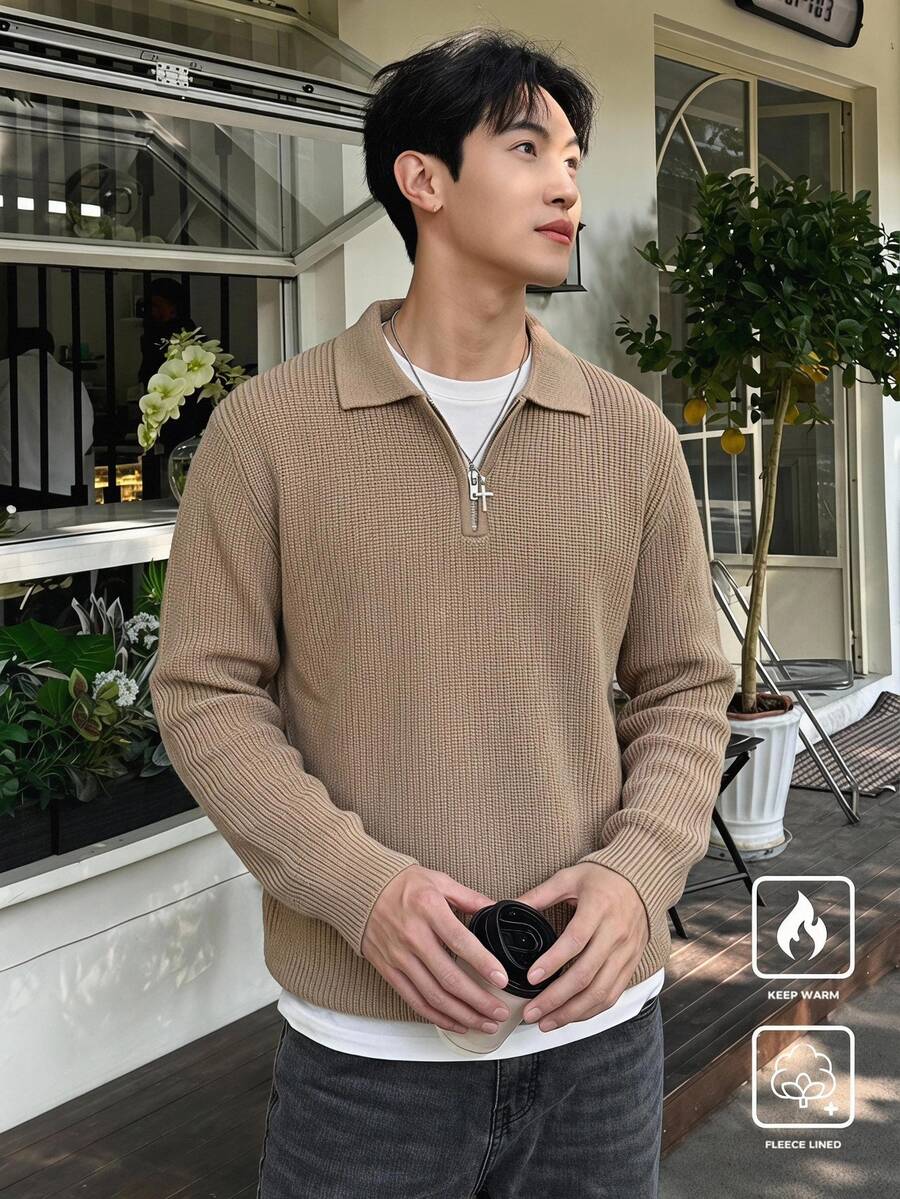 Claim Dot Fabric Upgraded With Wool Men's Casual Versatile Solid Color Sweater, Fall/ Formal Old Money Vacation Khaki - Camel - View 1