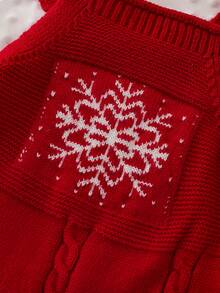 SHEIN 1pc Red Ruffle Strap Romper, Exquisite Embroidered Jumpsuit, Baby Sweater Jumpsuit, Fashionable Sweet Outfit, Versatile Comfortable Christmas Wear - Red - View 4