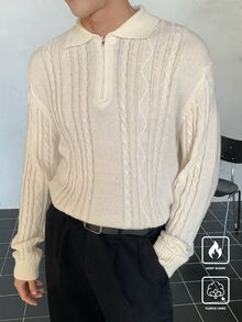 Claim Dot 男士纯色前拉链长袖简约毛衣，休闲日常穿着 - 彩色 - 查看 4