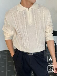 Claim Dot 男士纯色前拉链长袖简约毛衣，休闲日常穿着 - 彩色 - 查看 7