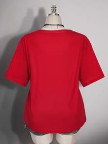 SHEIN ICON Plus Size Women's Gothic 90s Y2k Cross Pattern T-Shirt Office Black Summer - Red - View 3
