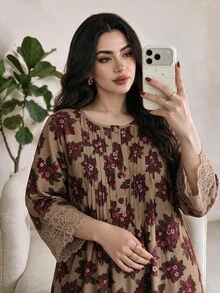 Al Najma Plus Size Women's All-Over Floral Print Fashion Casual Modest African Arabian Dress Wedding Guest Umrah Fall - Multicolor - View 6