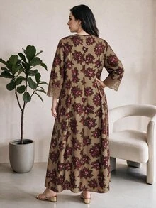Al Najma Plus Size Women's All-Over Floral Print Fashion Casual Modest African Arabian Dress Wedding Guest Umrah Fall - Multicolor - View 2