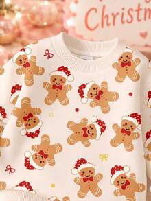 Baby Girl Christmas Gingerbread Man Allover Print Pullover Autumn Sweatshirt & Leggings Set - Multicolor - View 8