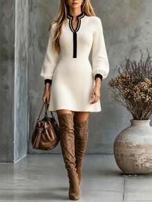 SHEIN LUNE Fall Clothes FOR WomenWomen Sweater Dresses - Beige - View 5