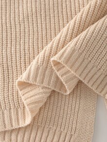 LUMIGAL Women's Solid Color Round Neck Frog Button Casual Daily Versatile Long Sleeve Knit Top - Apricot - View 7