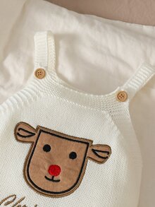 Quần yếm liền thân bé trai thêu đắp nổi cài cúc mùa đông - trắng - Xem 2