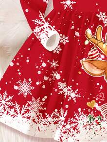 Young Girl Deer Pattern Print Ruffle Trim Dress For Outings - Multicolor - View 4
