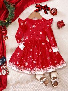 Young Girl Deer Pattern Print Ruffle Trim Dress For Outings - Multicolor - View 2
