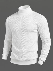 Manfinity CasualCool 男士休閒純色立領套頭運動衫，秋季白色長袖健身運動衫，適合送給朋友、丈夫、男友的禮物... - 白色 - 查看 5