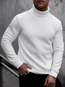 Manfinity CasualCool 男士休閒純色立領套頭運動衫，秋季白色長袖健身運動衫，適合送給朋友、丈夫、男友的禮物... - 白色 - 查看 4
