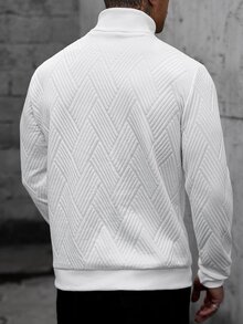 Manfinity CasualCool 男士休閒純色立領套頭運動衫，秋季白色長袖健身運動衫，適合送給朋友、丈夫、男友的禮物... - 白色 - 查看 2