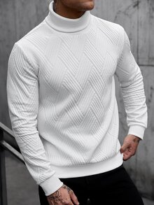 Manfinity CasualCool 男士休閒純色立領套頭運動衫，秋季白色長袖健身運動衫，適合送給朋友、丈夫、男友的禮物... - 白色 - 查看 3
