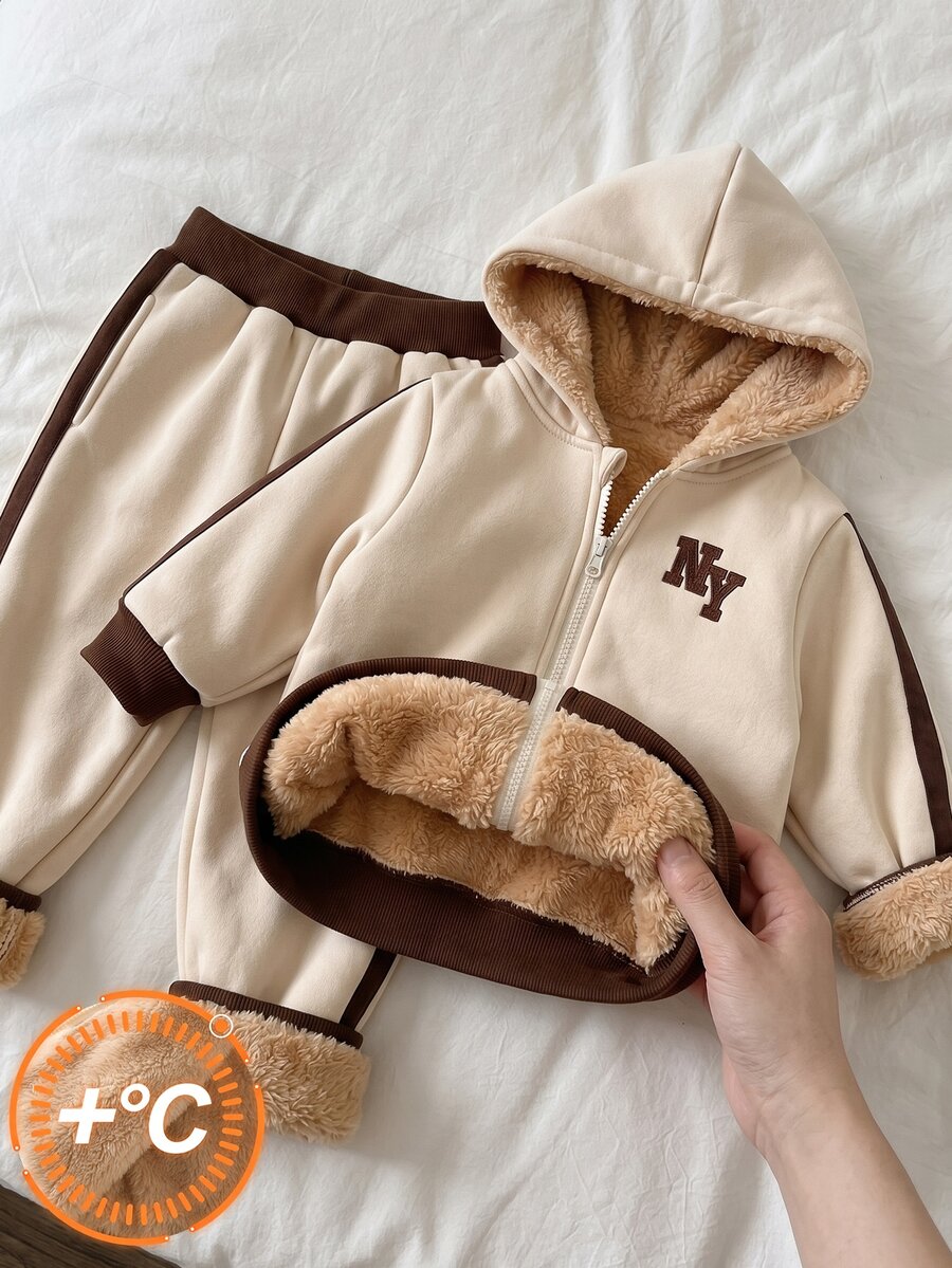 SHEIN BOY'S CHILDREN'S HOODED JACKET WITH MATCHING CASUAL PANTS IN THE SAME COLOR, FASHIONABLE AND VERSATILE, SUITABLE FOR AUTUMN AND WINTER WEARING