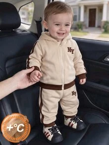 SHEIN BOY'S CHILDREN'S HOODED JACKET WITH MATCHING CASUAL PANTS IN THE SAME COLOR, FASHIONABLE AND VERSATILE, SUITABLE FOR AUTUMN AND WINTER WEARING - Apricot - View 5