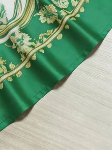 Calvaya Vacation Palace Style Lapel Ruffle Hem Retro Printed Long Dress For Women - Green - View 6