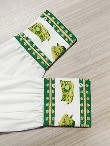 Calvaya Vacation Palace Style Lapel Ruffle Hem Retro Printed Long Dress For Women - Green - View 5